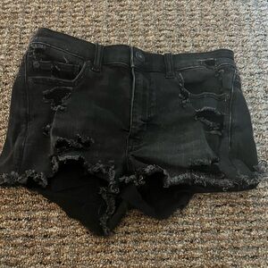 american eagle black denim shorts